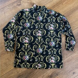 Vintage beldoch popper Floral Black and Gold Women's Mock Neck USA / med